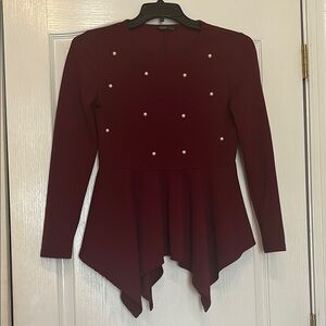 Elegant Burgundy Top with Pearl Accents